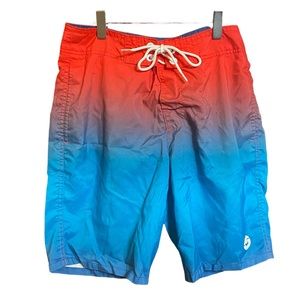 Hollister Men's Blue & Red Ombre Swim Trunks Shorts‎ Size 28